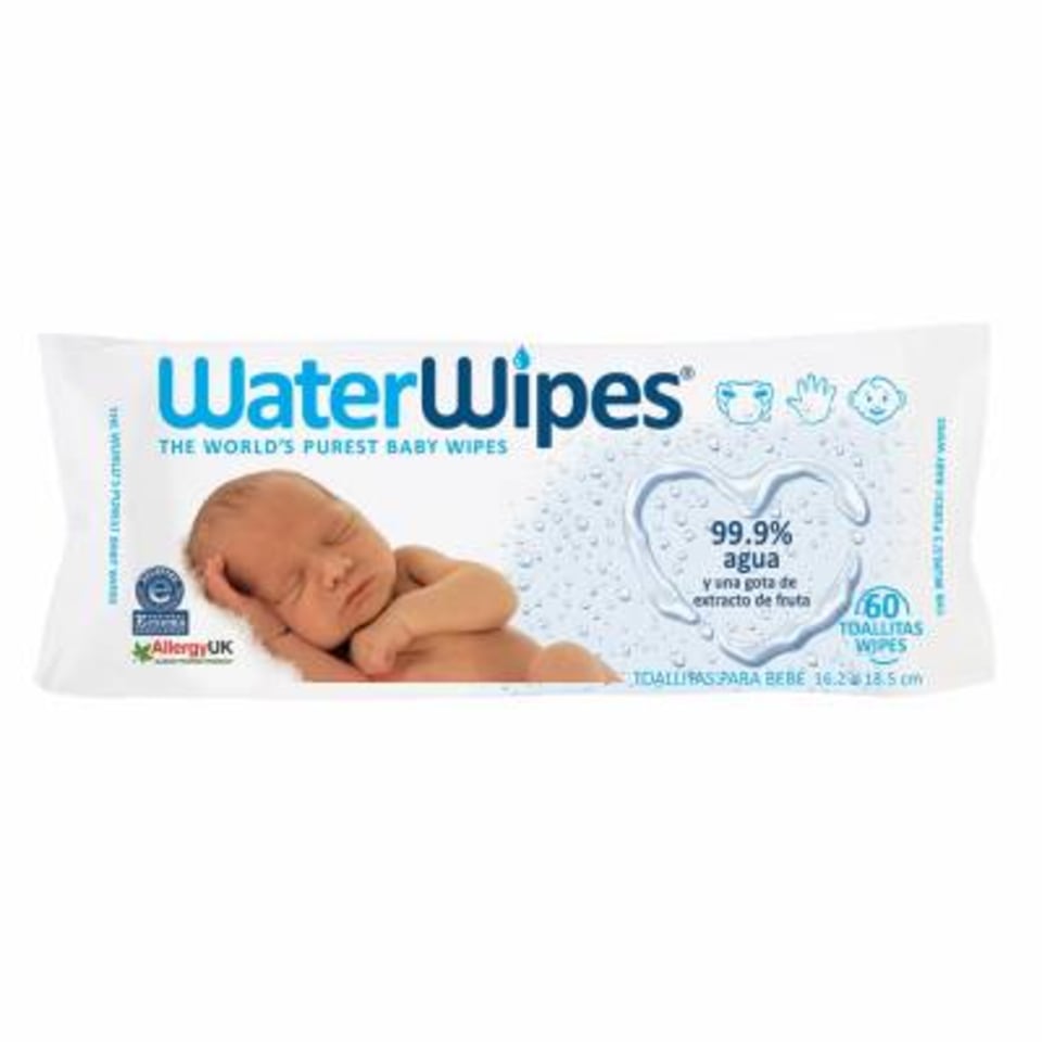 Toallitas húmedas para bebé Water Wipes en canasta en casa