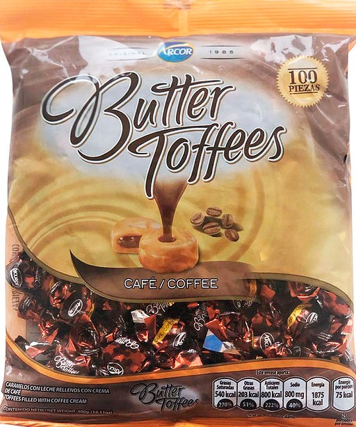 Caramelos Butter Toffees Sabor Cafe en canasta en casa